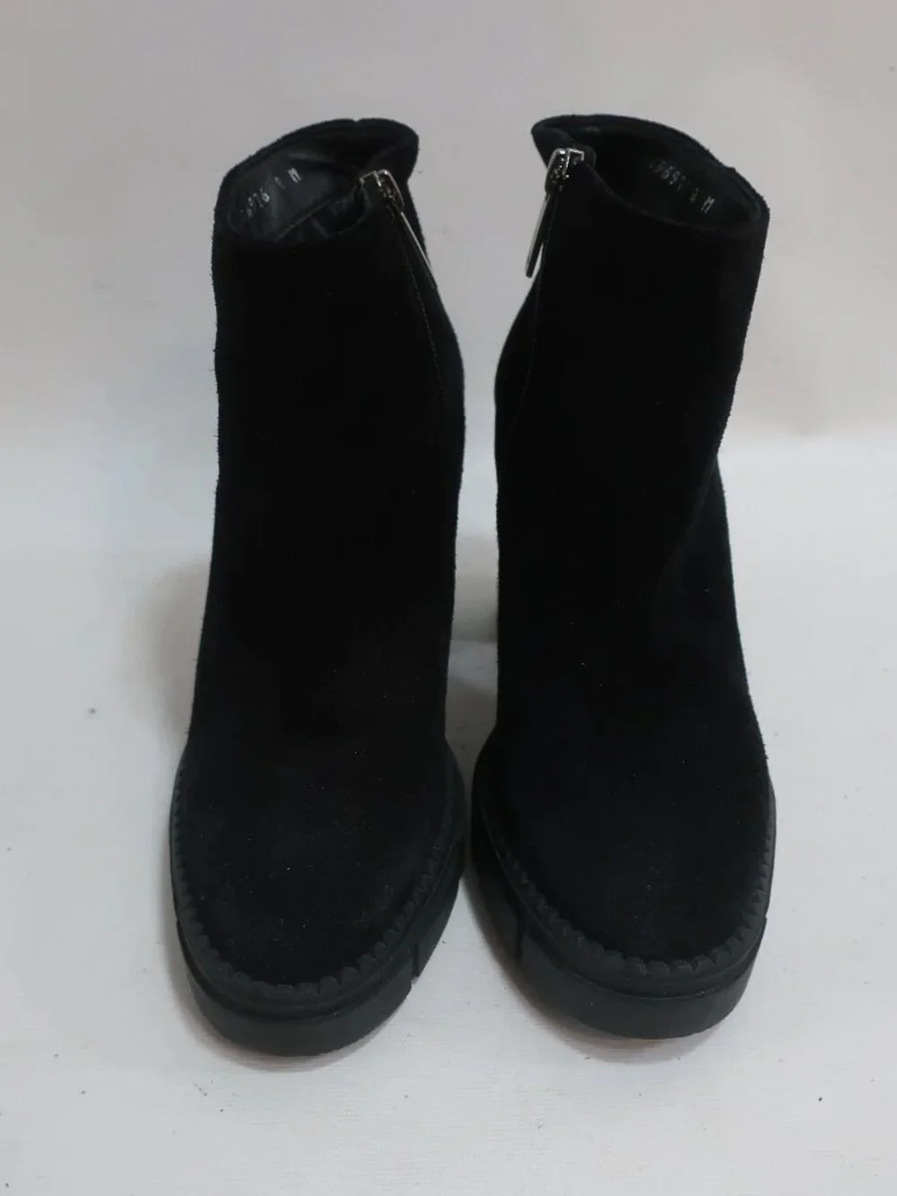 Women Aquatalia Black Suede Platform Lug Sole Ankle Zip Moto Booties 8